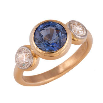 Blue Sapphire & European Cut Diamond Ring