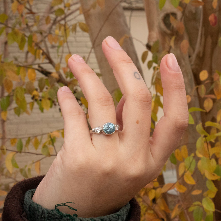 Aquamarine & Diamond Ring in Platinum