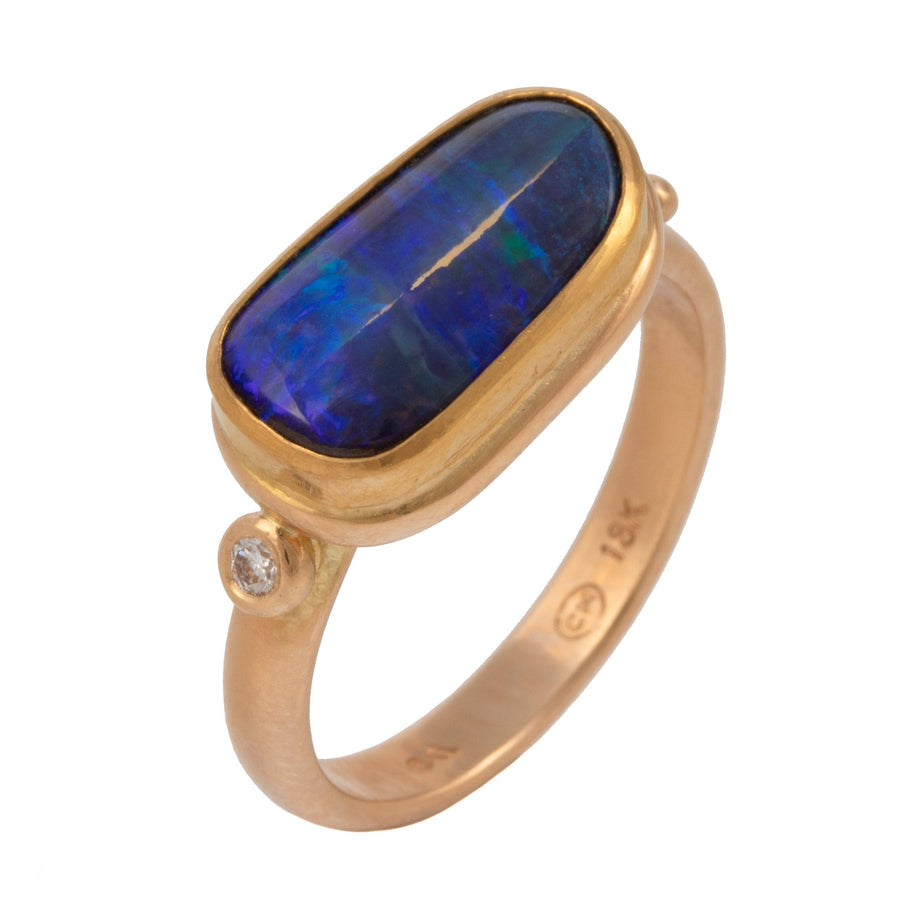Freeform Boulder Opal & Diamonds Ring