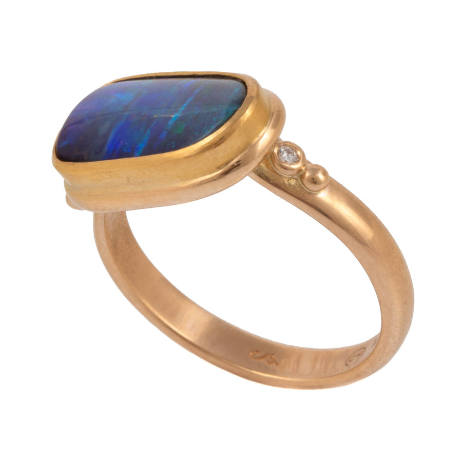 Freeform Boulder Opal & Diamonds Ring