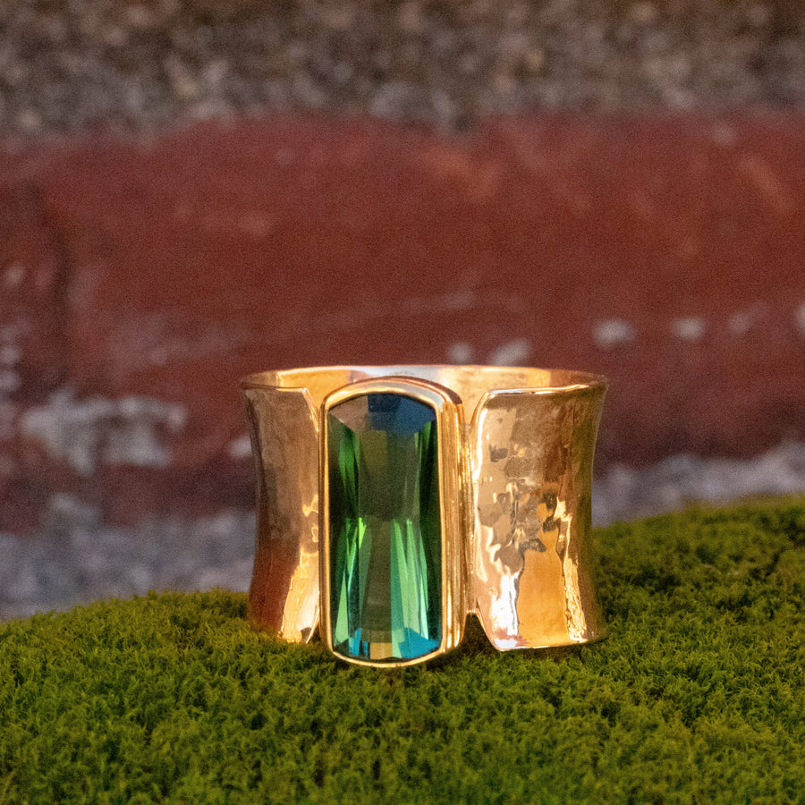 Green Emerald Cut Tourmaline Ring
