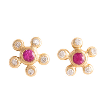 Diamond Burst Pink Sapphire Stud Earrings