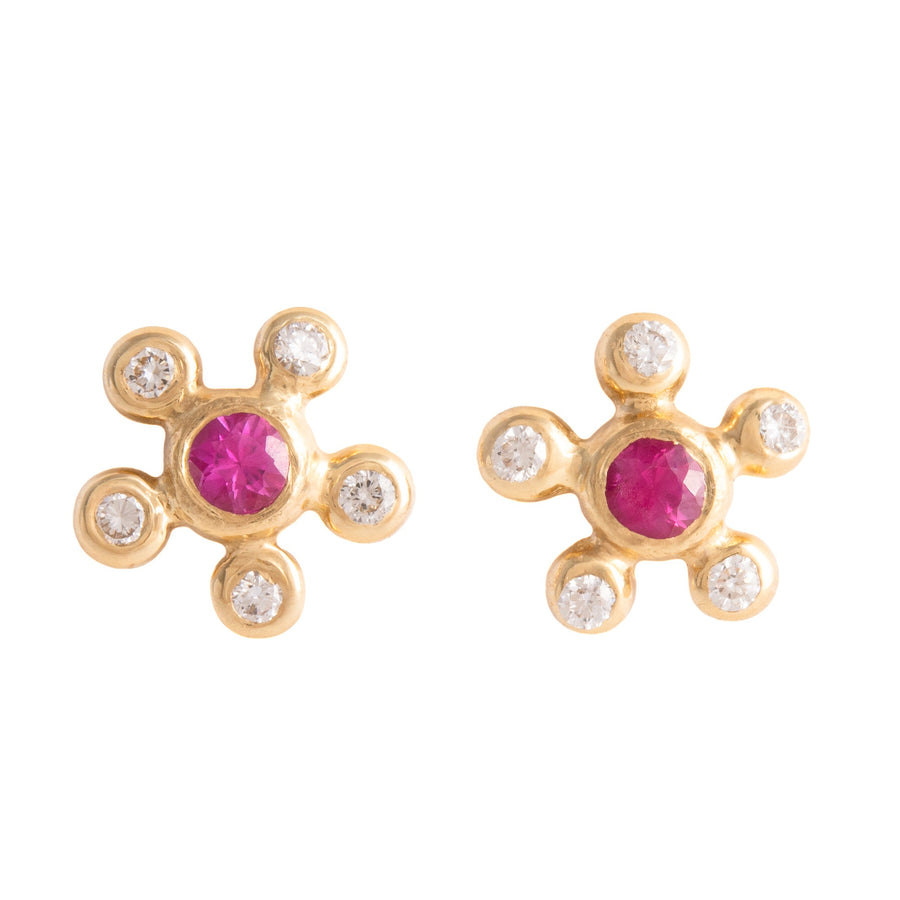 Diamond Burst Pink Sapphire Stud Earrings