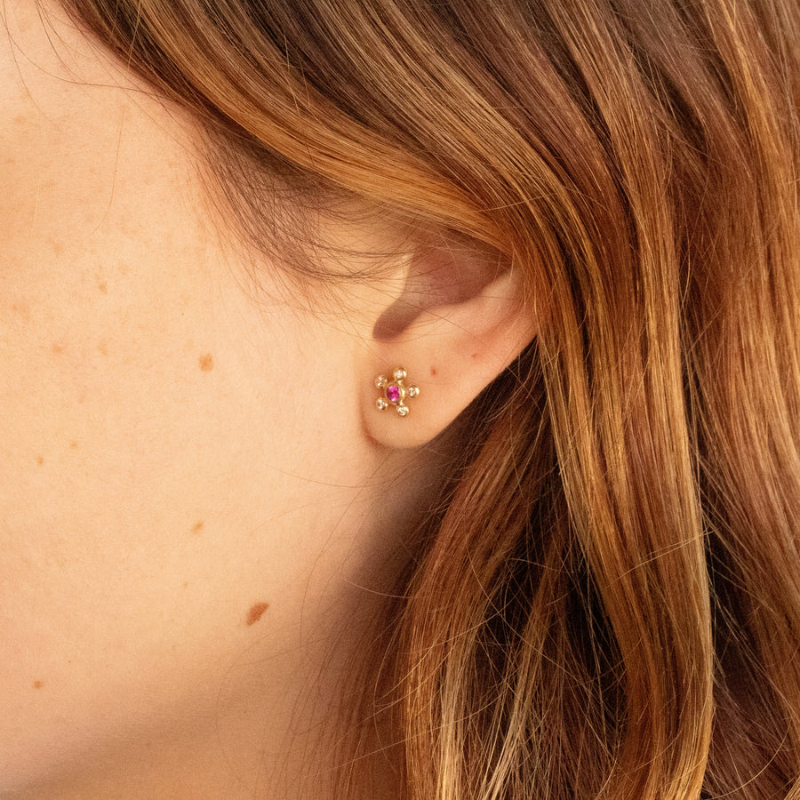 Diamond Burst Pink Sapphire Stud Earrings