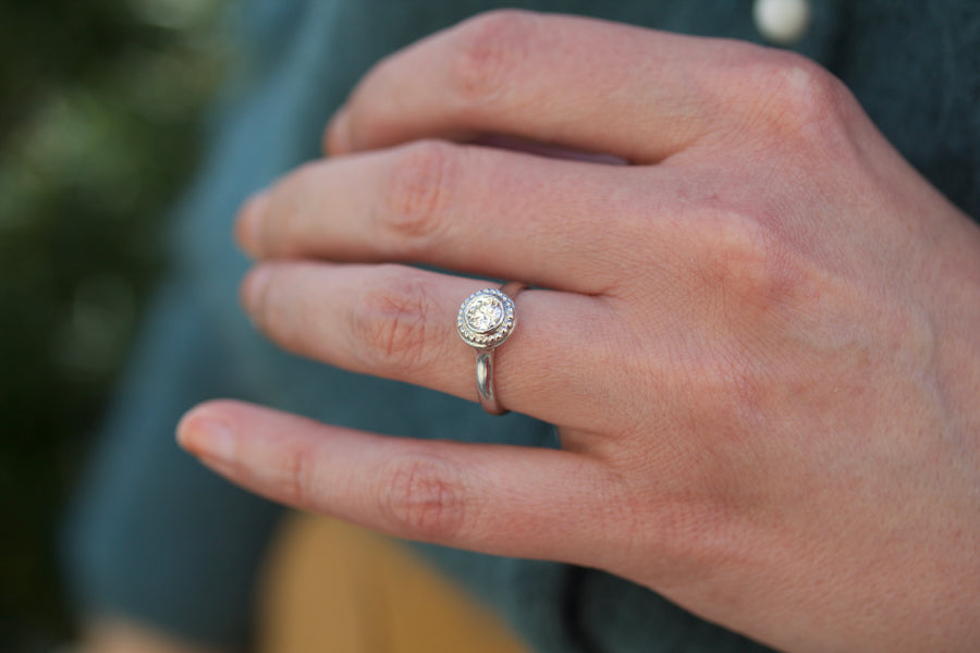 Beaded Halo Engagement Ring in Platinum