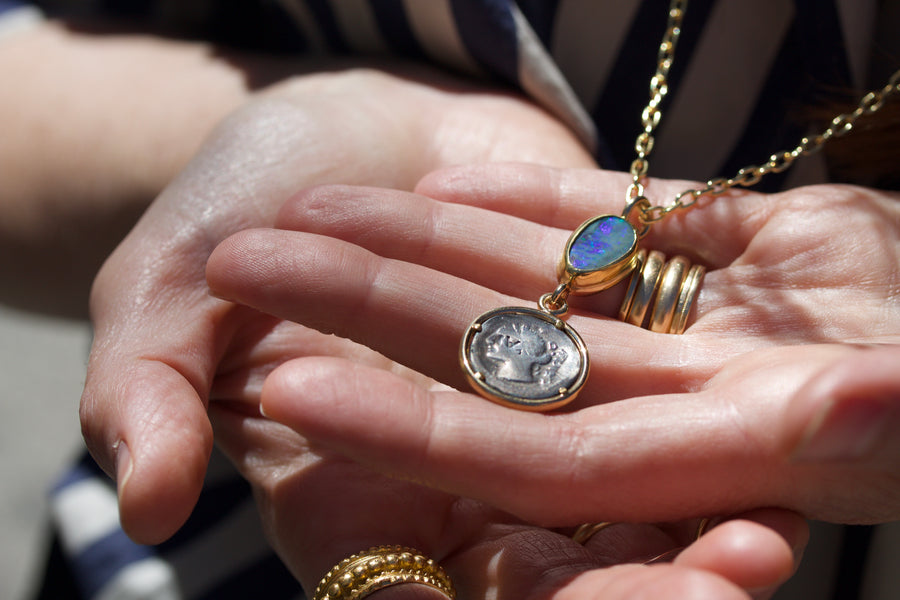 Boulder Opal & Ancient Coin Amulet Necklace