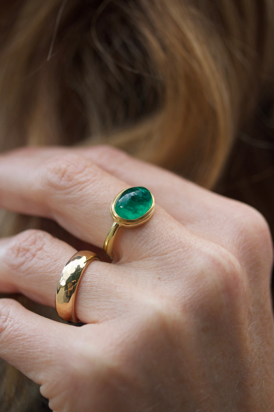 Cabochon Cut Emerald Ring