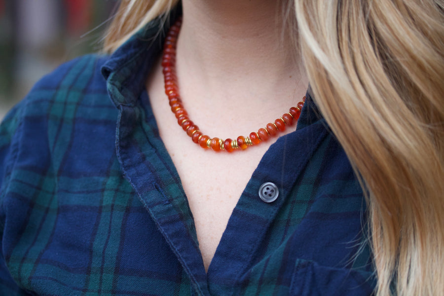 Ombre Carnelian Necklace with High Karat Gold Beads