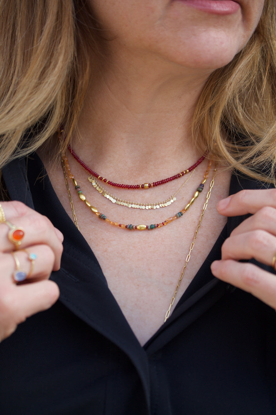 Ruby Bead & High Karat Gold Necklace