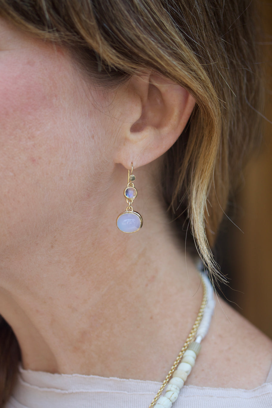 Moonstone & Blue Chalcedony Earrings