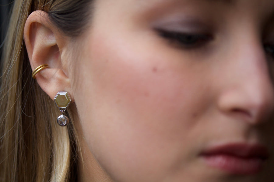 Diamond Slice Stud Earrings with Rose Cut Diamond Dangles