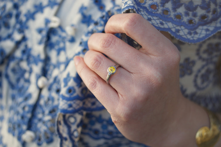 Lunette Style Ring with Yellow Sapphire