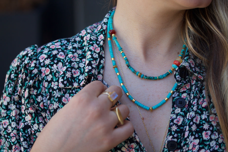 Turquoise & High Karat Gold Necklace
