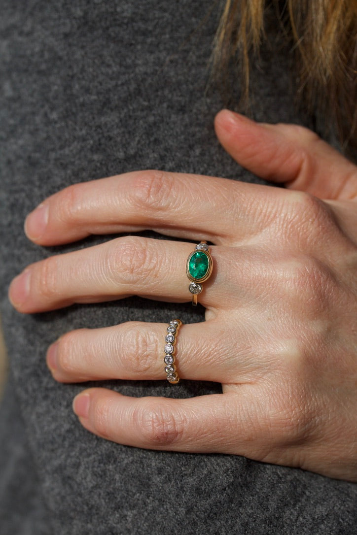 Emerald Ring with European Cut Diamonds