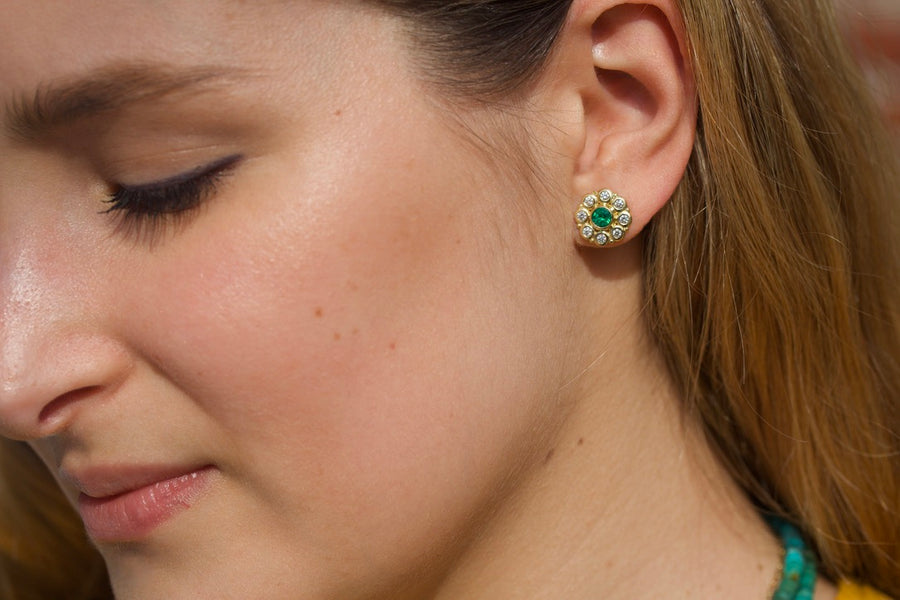 Emerald & Diamond Stud Earrings