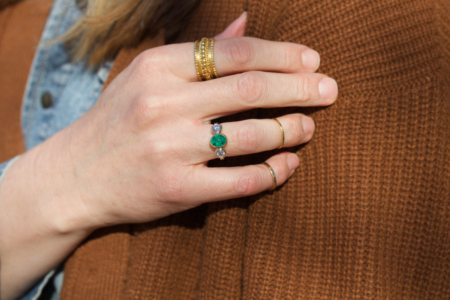 Emerald & Diamond Lunette Style Ring