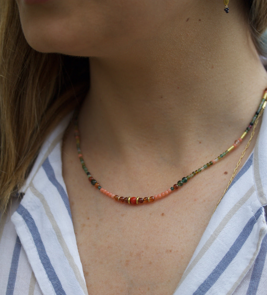 Multi Color Gem & High Karat Beaded Necklace