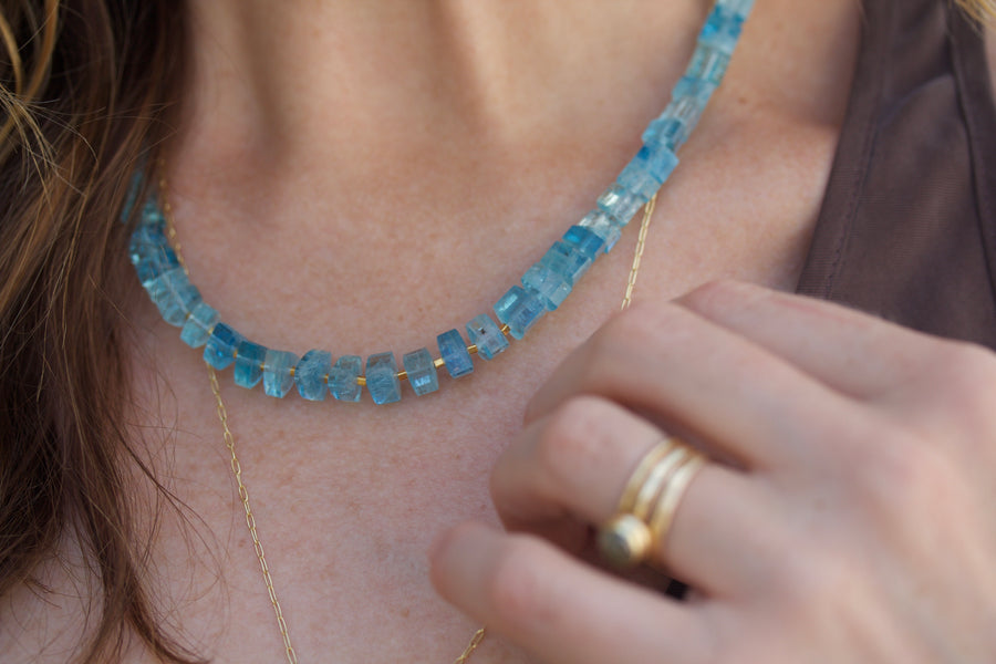 Aquamarine, Sapphire & Coral Beaded Necklace