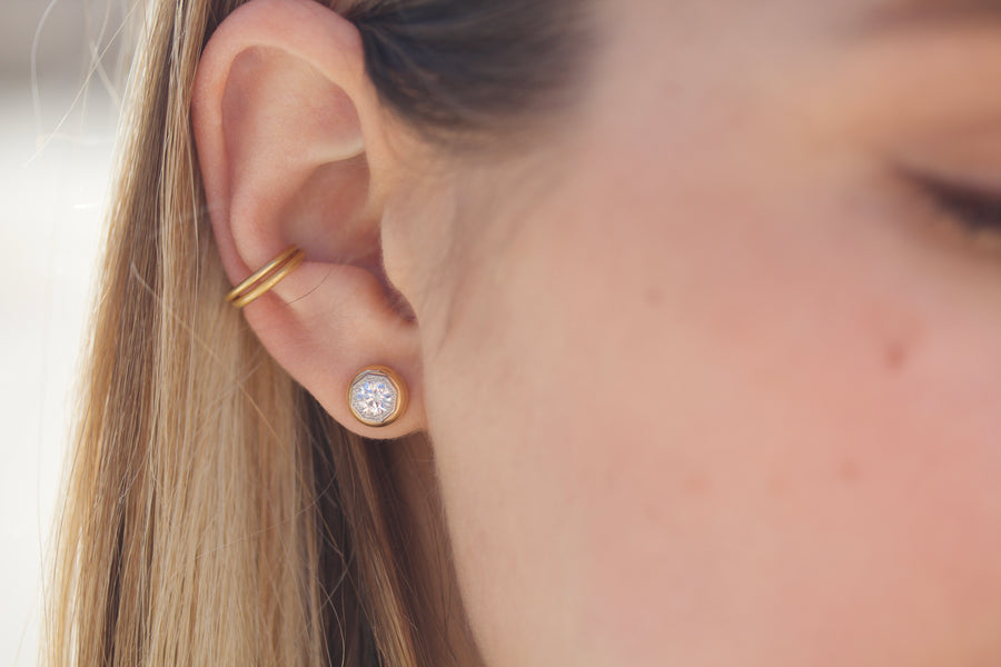 Platinum Overlay Octagonal Diamond Stud Earrings