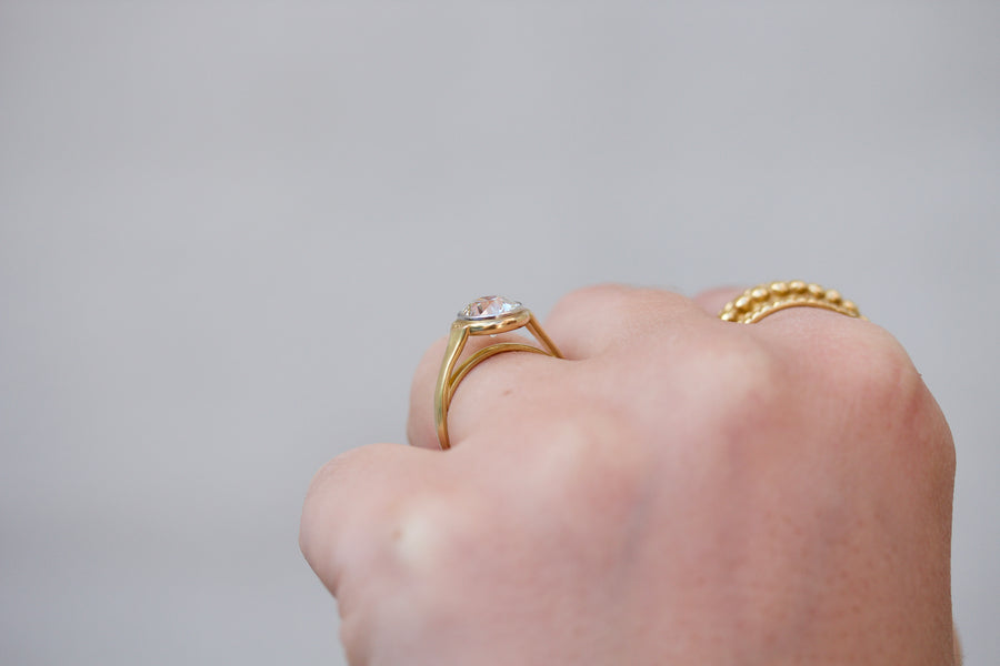 European Cut Lunette Style Engagement Ring