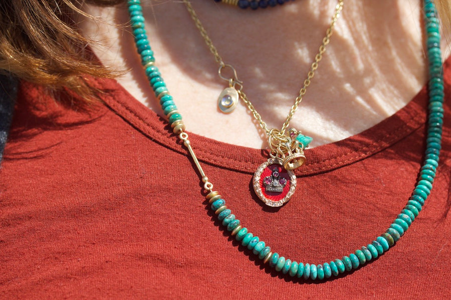 Turquoise & High Karat Gold Beaded Necklace