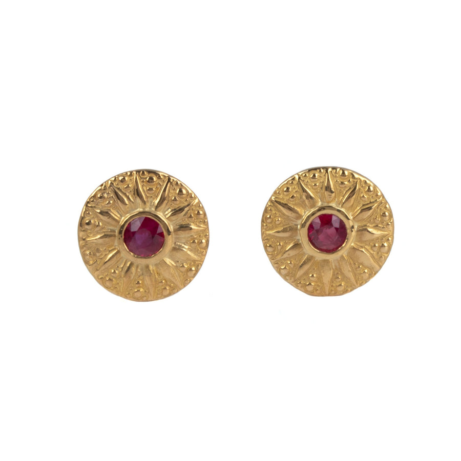 Sunburst Earrings in 22K Gold with Rubies