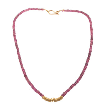 Pink Tourmaline & High Karat Gold Beaded Necklace