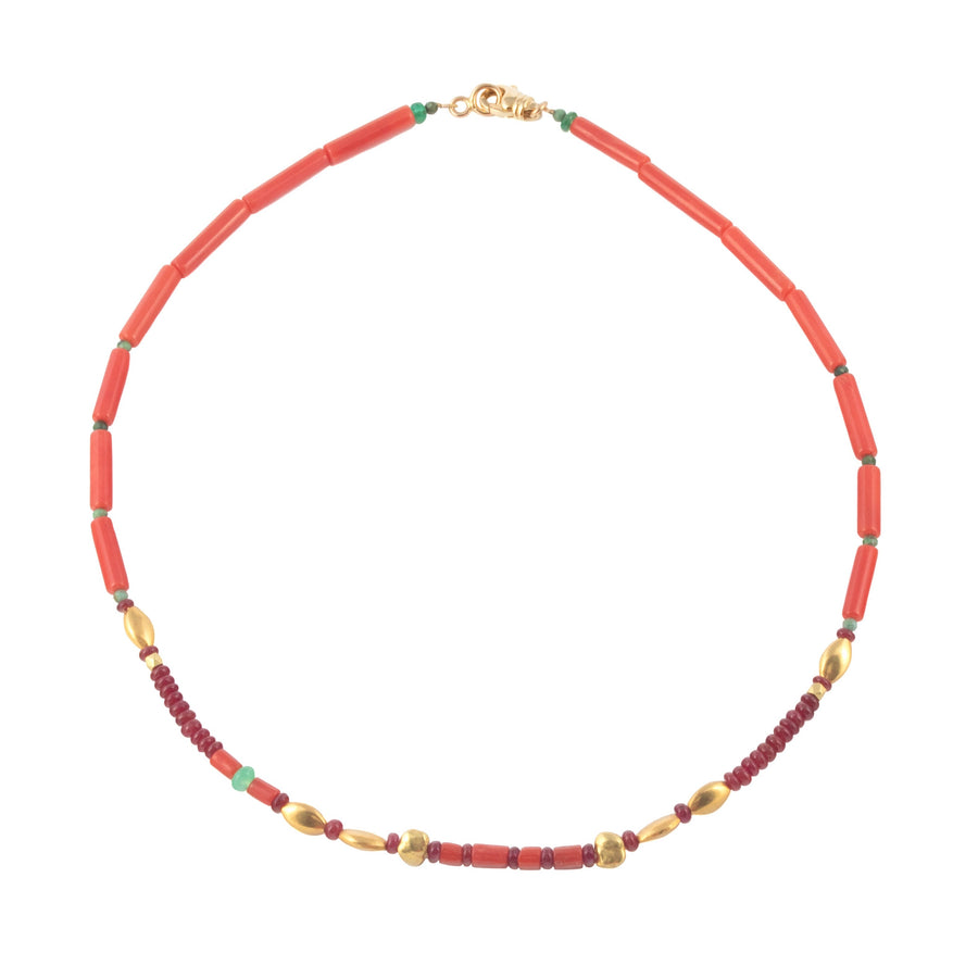 Mulit-Gem & Gold Beaded Choker Necklace