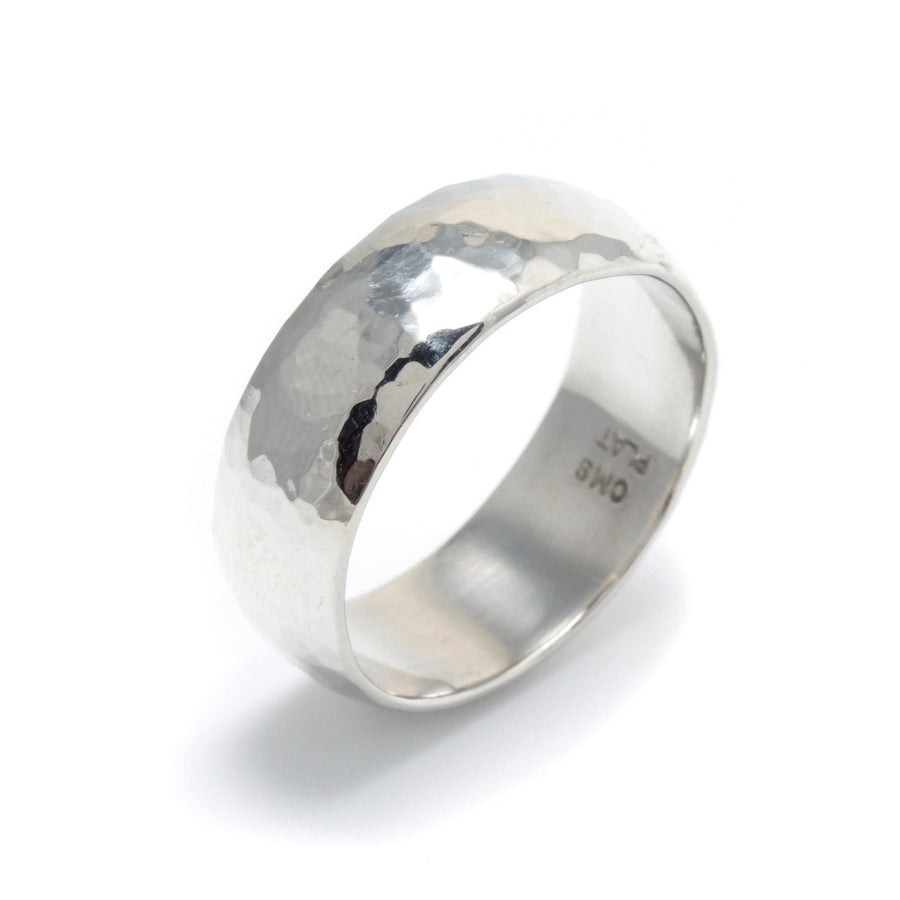 Low Dome Hammered Platinum Band