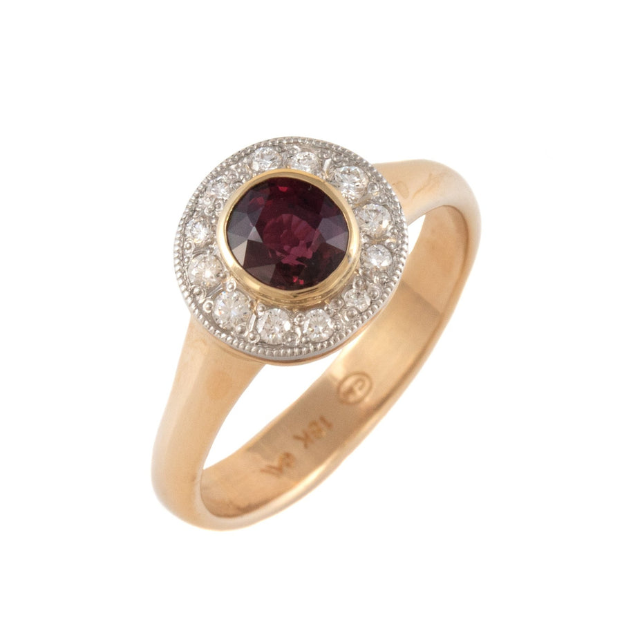 Ruby Revival Ring with a Diamond Halo