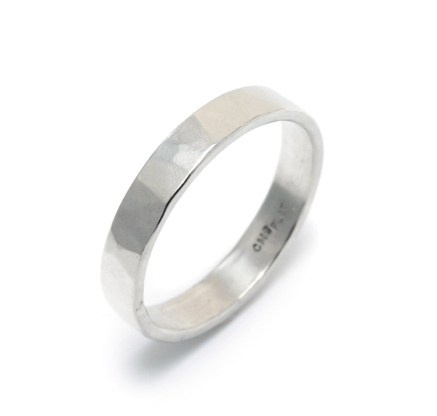 Matte Finish Hammered Wedding Ring in Platinum