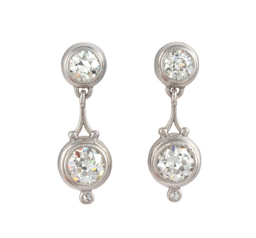 European Cut Diamond Dangle Earrings in Platinum