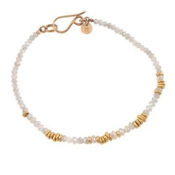 Light Grayish-White Opaque Diamond Bead Bracelet with High Karat Gold Beads