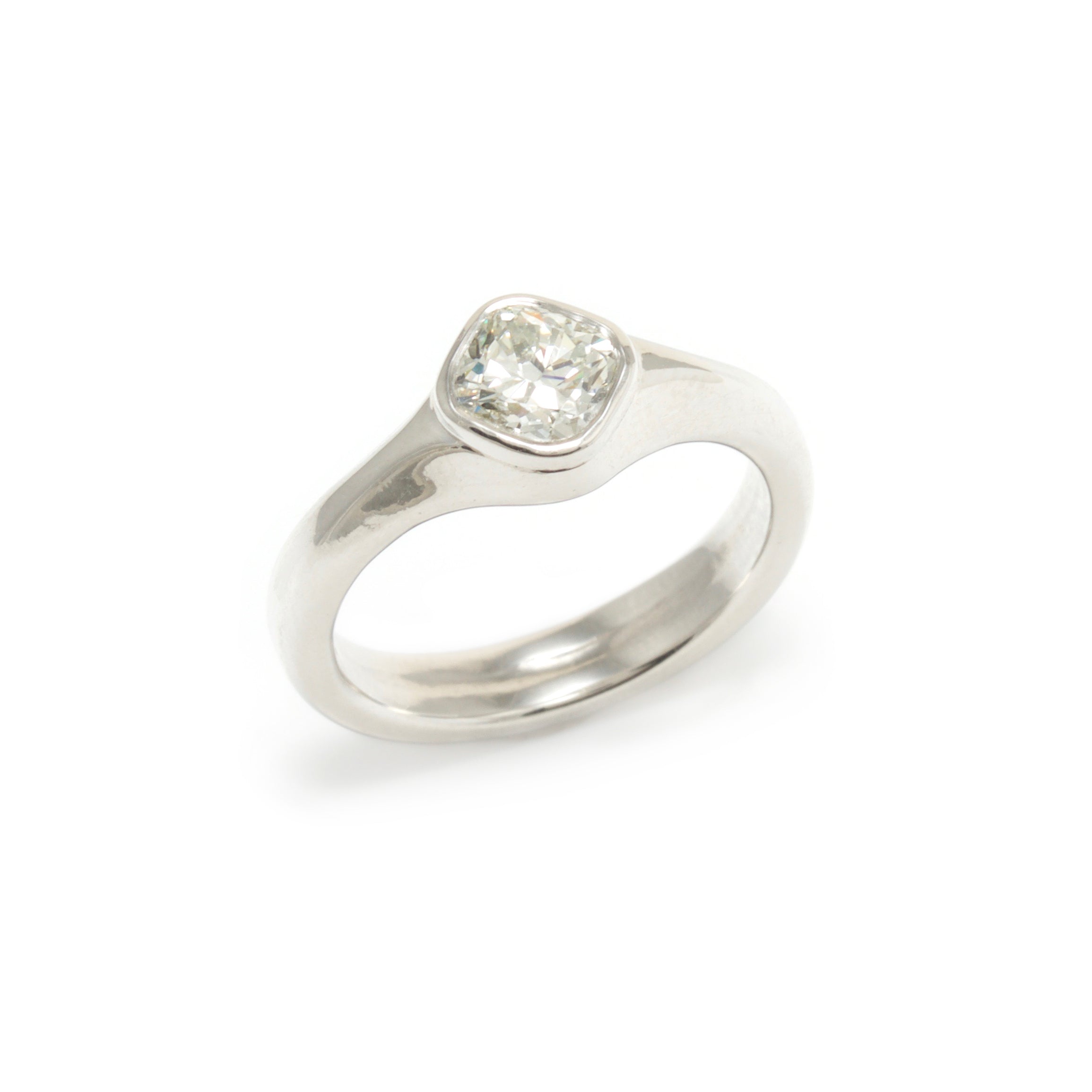 Carved Platinum Ring with Cushion Cut Diamond – Caleb Meyer Studio