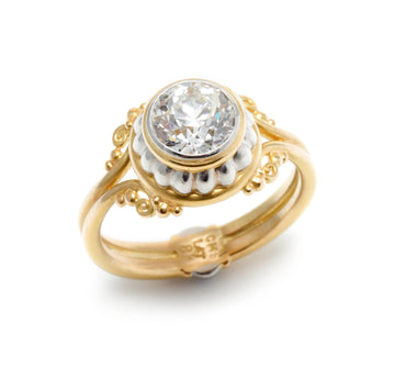 European Cut Diamond Ring in Platinum & 18K Gold