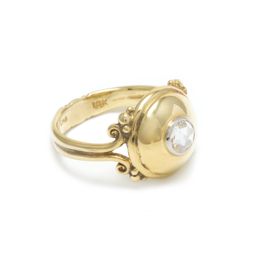 Large Dome Ring in 18K Yellow Gold with a Rose Cut Diamond