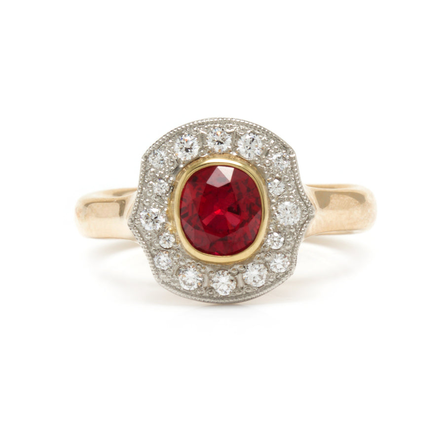 Ruby Ring with Diamond Halo