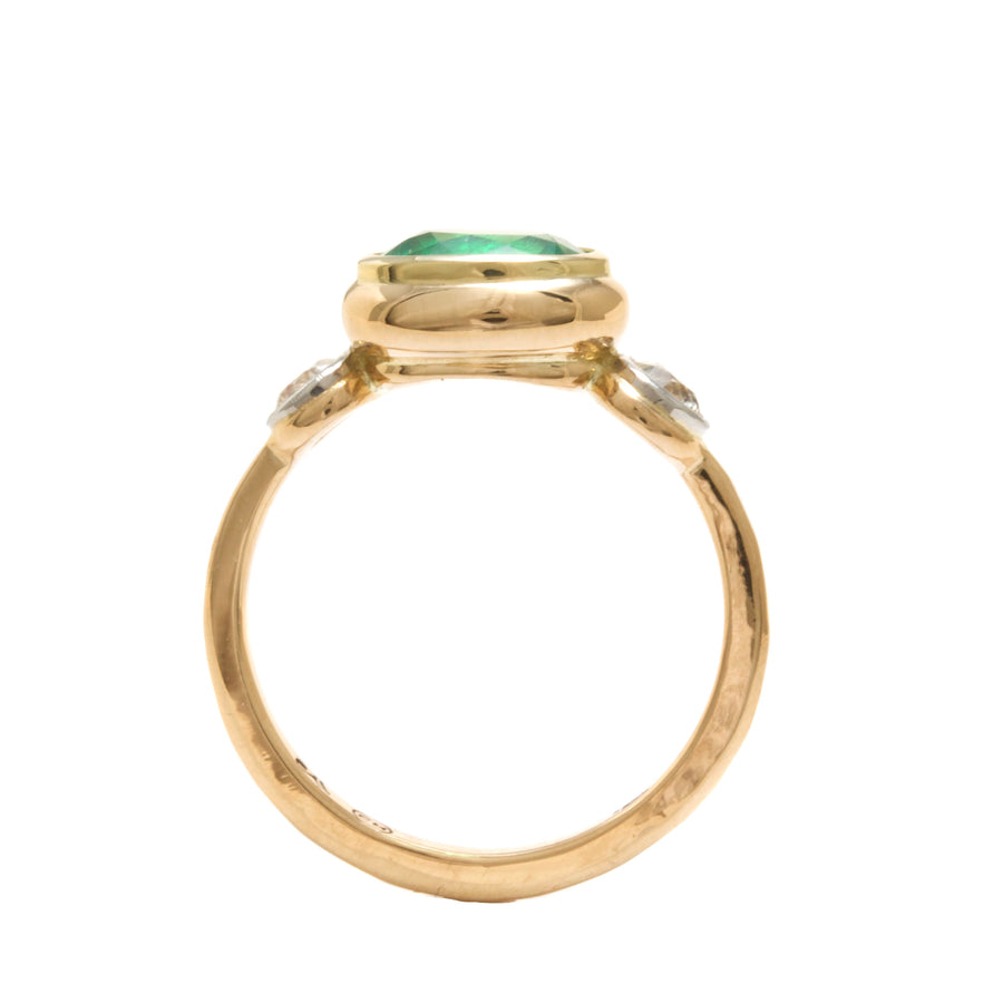 Emerald Ring with European Cut Diamonds