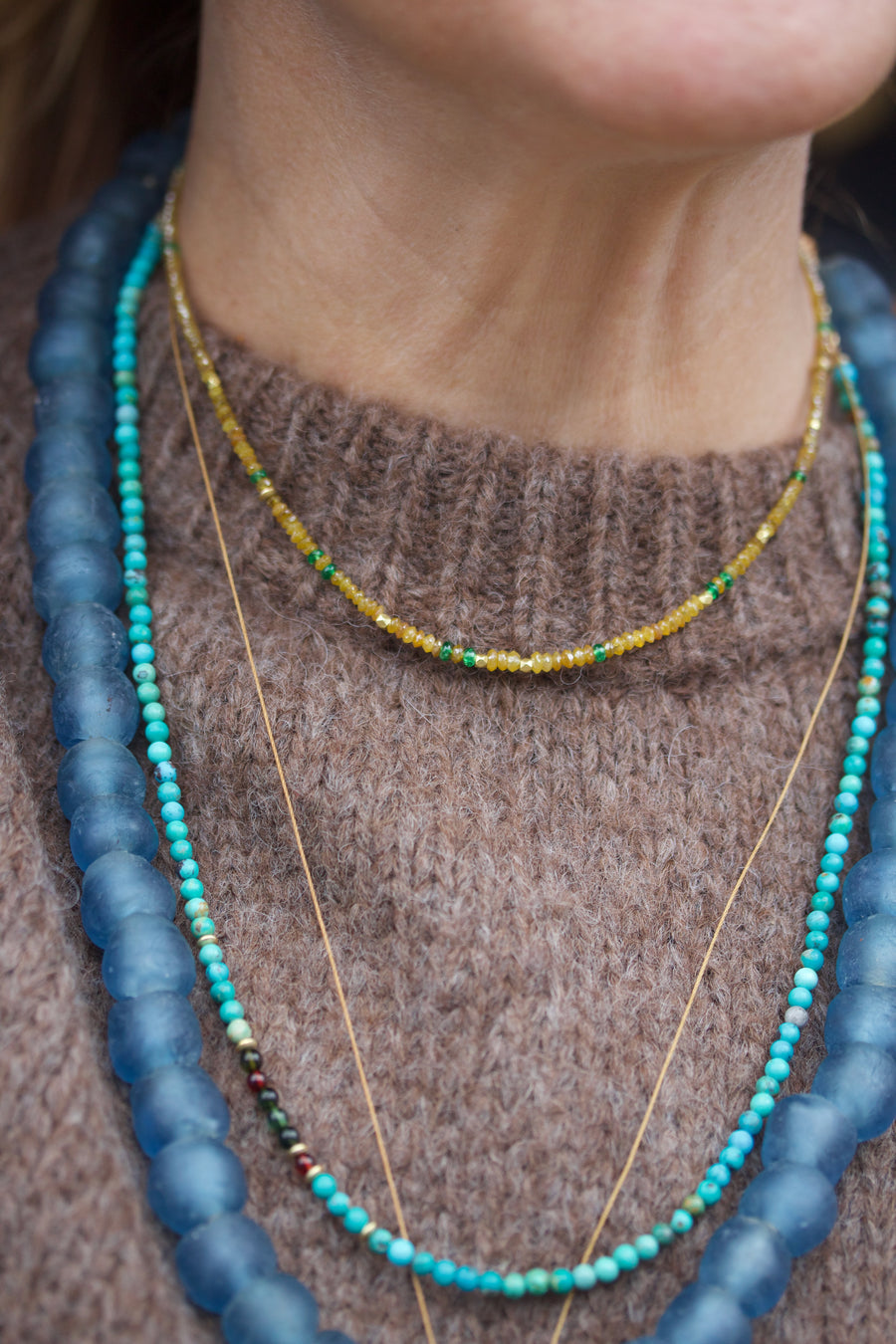 Yellow Diamond & Tsavorite Garnet Necklace