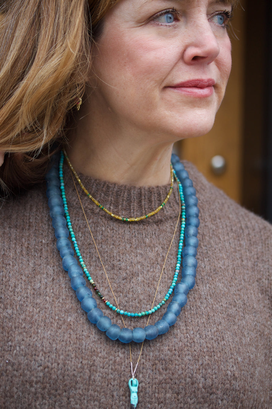 Turquoise, Tourmaline & High Karat Gold Necklace