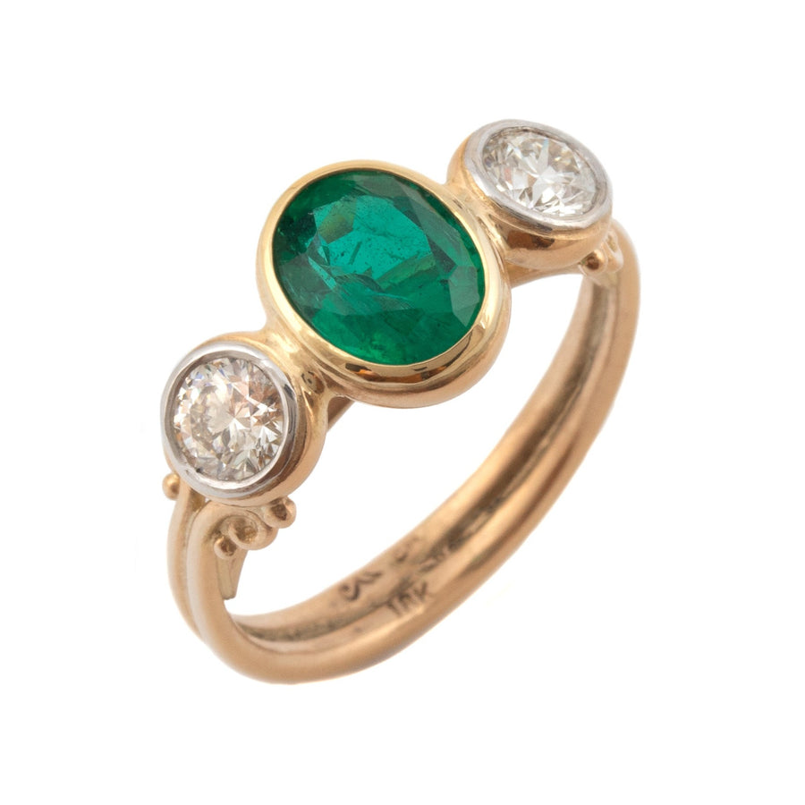 Emerald & Diamond Lunette Style Ring