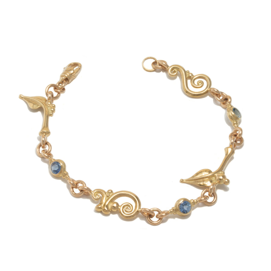 Leaf & Curl Motif Bracelet with Sapphires