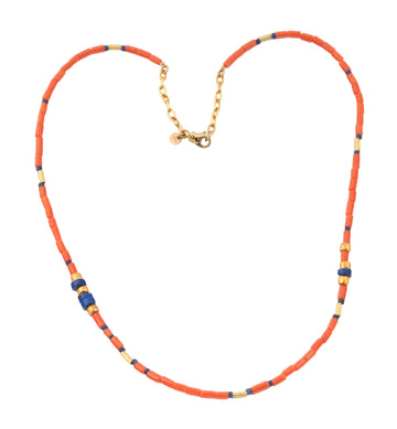 Coral, Lapis Lazuli & High Karat Gold Beaded Necklace