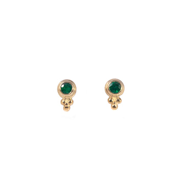 Delicate Emerald Stud Earrings with Beads