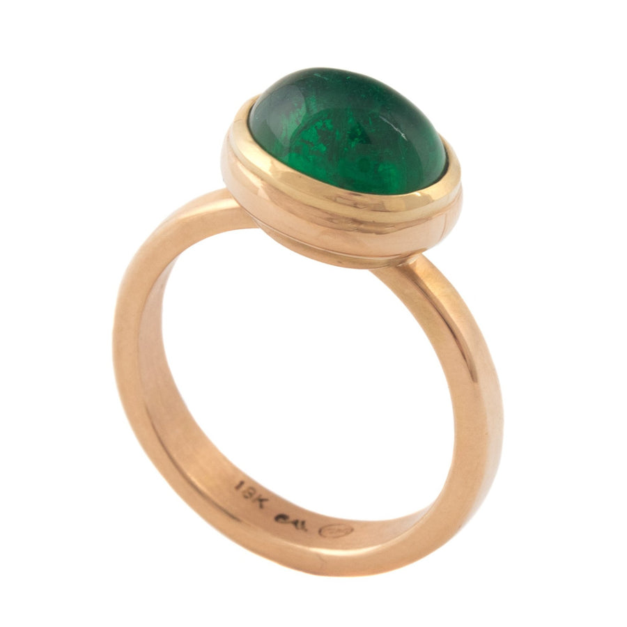 Stackable Ring with Cabochon Cut Emerald