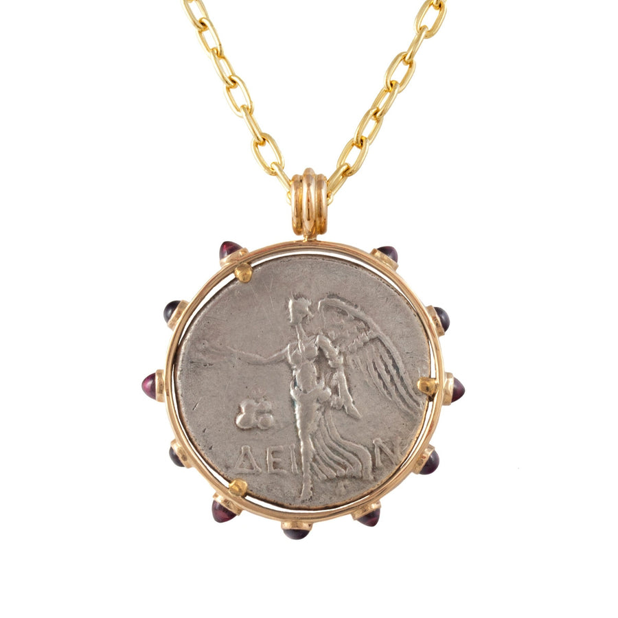 Coin Pendant with Garnet Bejeweled Surround
