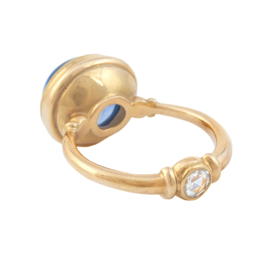 Blue Sapphire and Rose Cut Diamond Ring