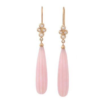 Pink Opal Drop & Diamond Earrings