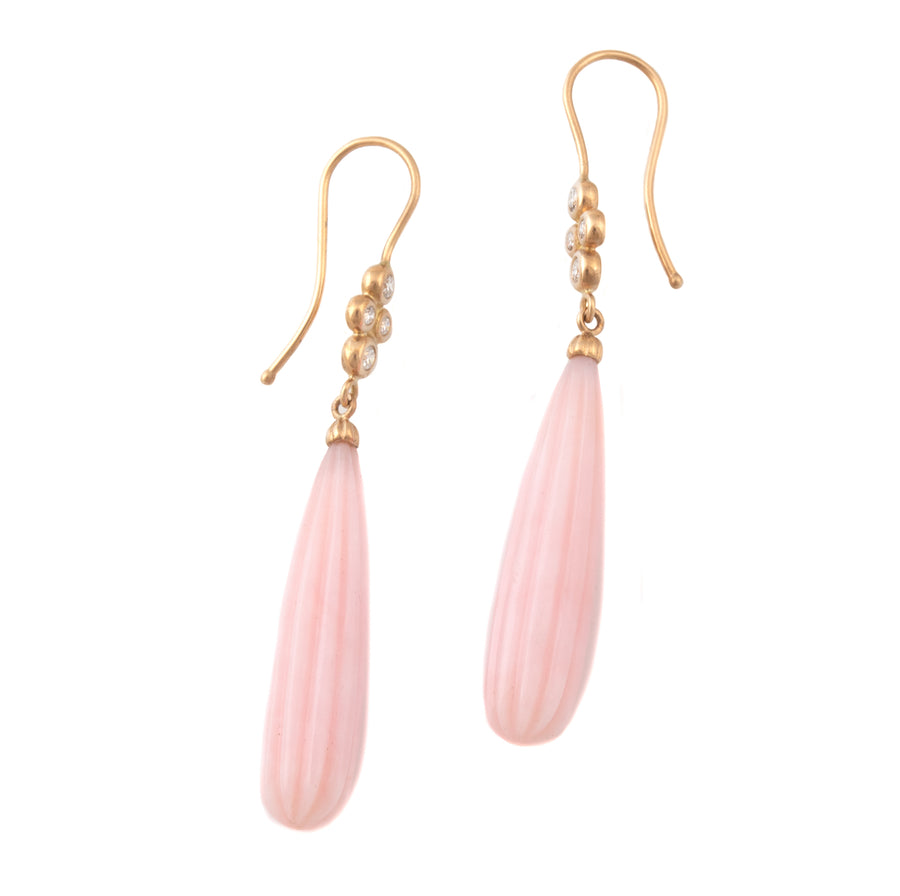 Pink Opal Drop & Diamond Earrings