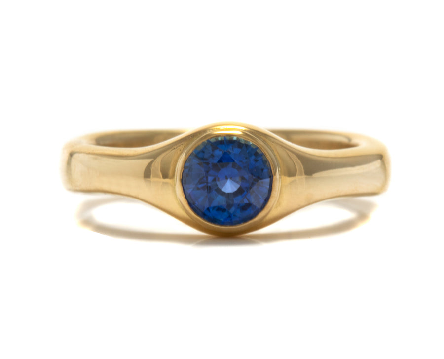 Carved Gypsy Style Blue Sapphire Ring